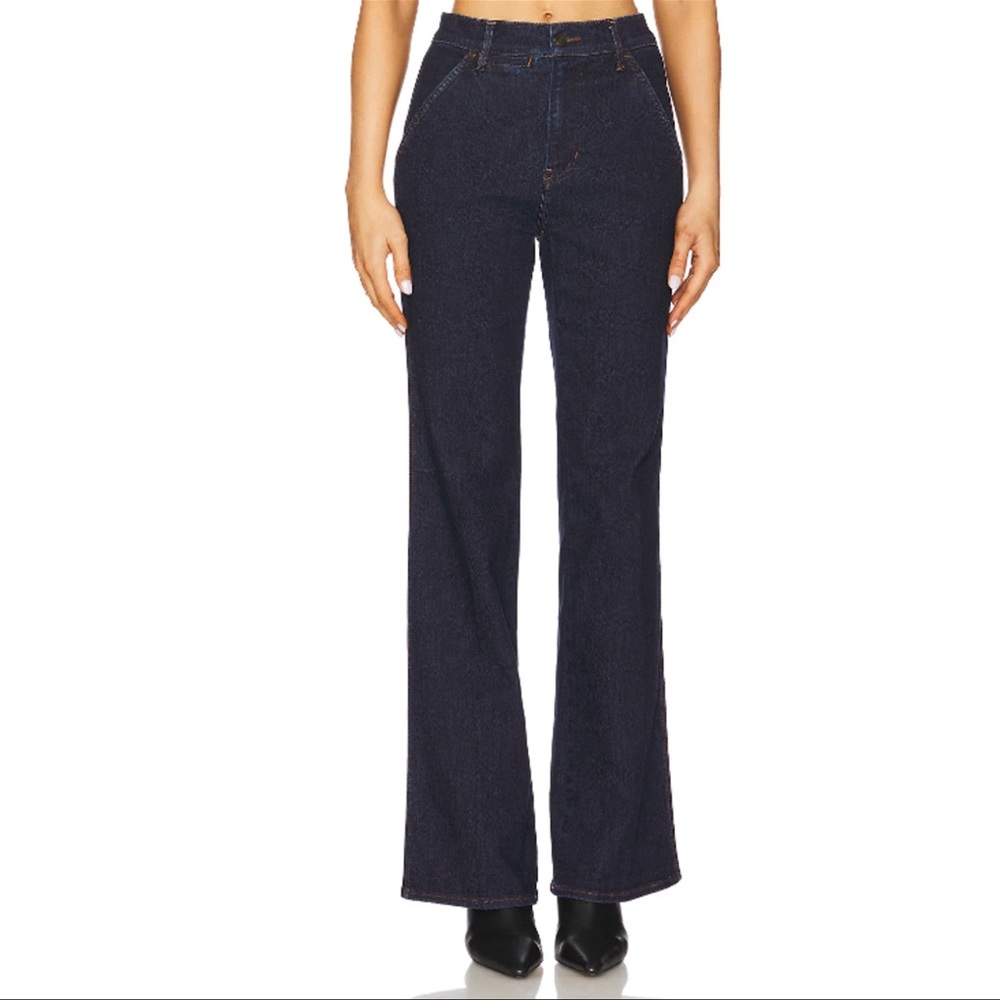 Veronica Beard Crosbie Indigo Rinse High-Rise Wide-Leg Trousers Jeans 28 Dark